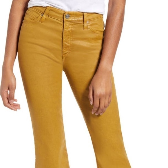 Ag Adriano Goldschmied Denim - AG the quinne coated high waisted crop flare jean mustard yellow size 31